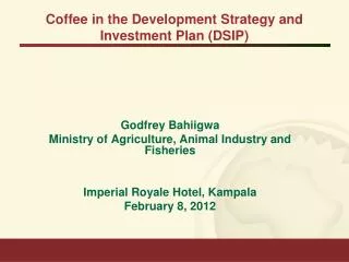 Coffee in the Development Strategy and Investment Plan (DSIP)