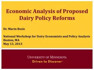 Economic Analysis of Proposed Dairy Policy Reforms