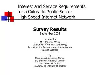 Interest and Service Requirements for a Colorado Public Sector High Speed Internet Network