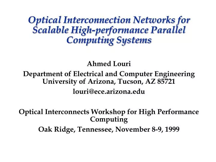 optical interconnection networks for scalable high performance parallel computing systems