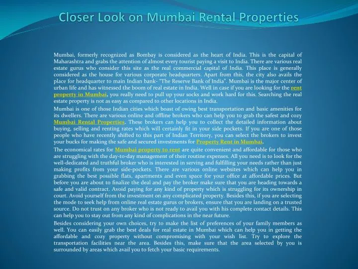 closer look on mumbai rental properties