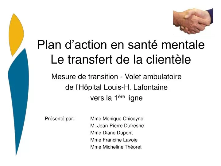 plan d action en sant mentale le transfert de la client le