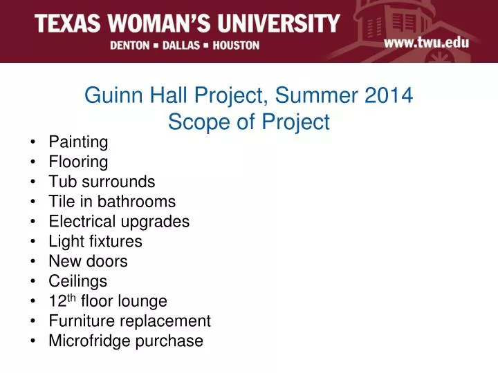 guinn hall project summer 2014 scope of project