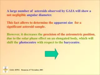 A large number of asteroids observed by GAIA will show a not negligible angular diameter.
