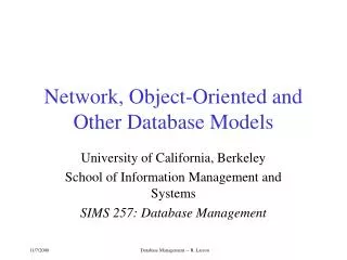 Network, Object-Oriented and Other Database Models