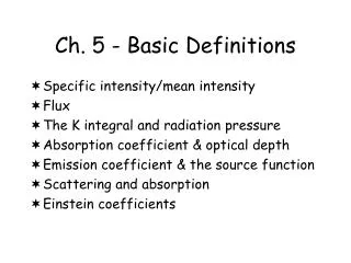 Ch. 5 - Basic Definitions