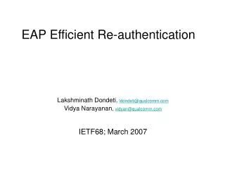 EAP Efficient Re-authentication