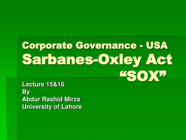 corporate governance usa sarbanes oxley act sox
