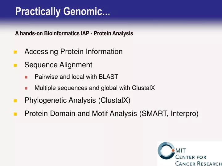 practically genomic a hands on bioinformatics iap protein analysis