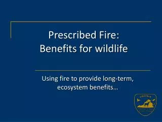 Prescribed Fire: Benefits for wildlife