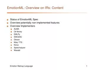 EmotionML: Overview on IRs: Content