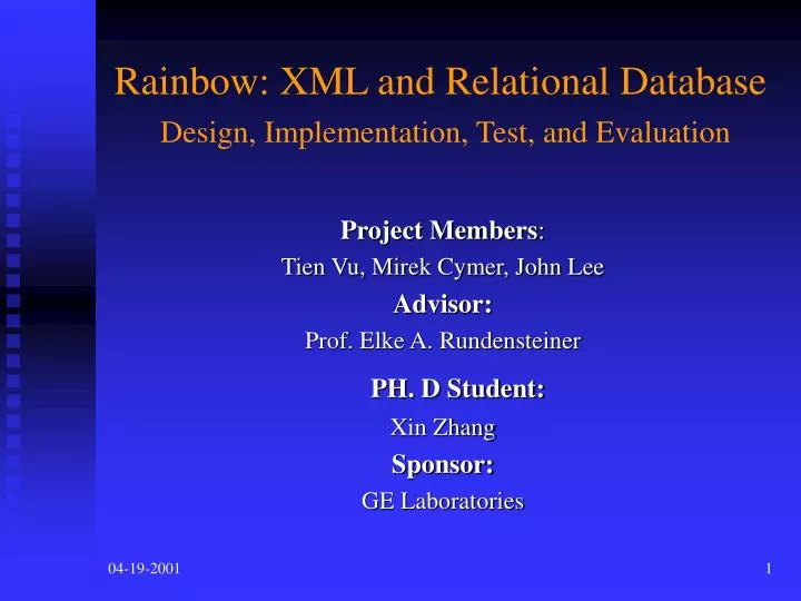 rainbow xml and relational database design implementation test and evaluation