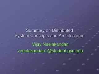 Summary on Distributed System Concepts and Architectures
