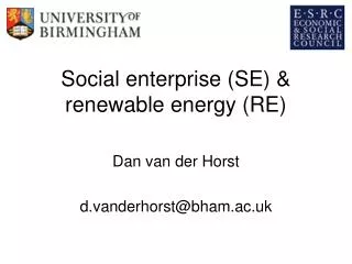 Social enterprise (SE) &amp; renewable energy (RE)