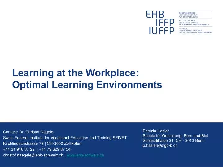 learning at the workplace optimal learning environments