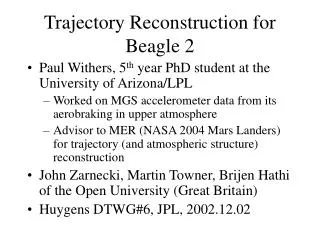 Trajectory Reconstruction for Beagle 2