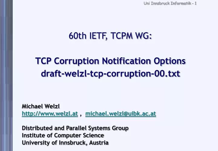60th ietf tcpm wg tcp corruption notification options draft welzl tcp corruption 00 txt