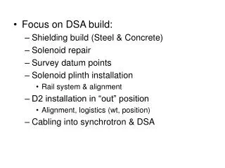 Focus on DSA build: Shielding build (Steel &amp; Concrete) Solenoid repair Survey datum points