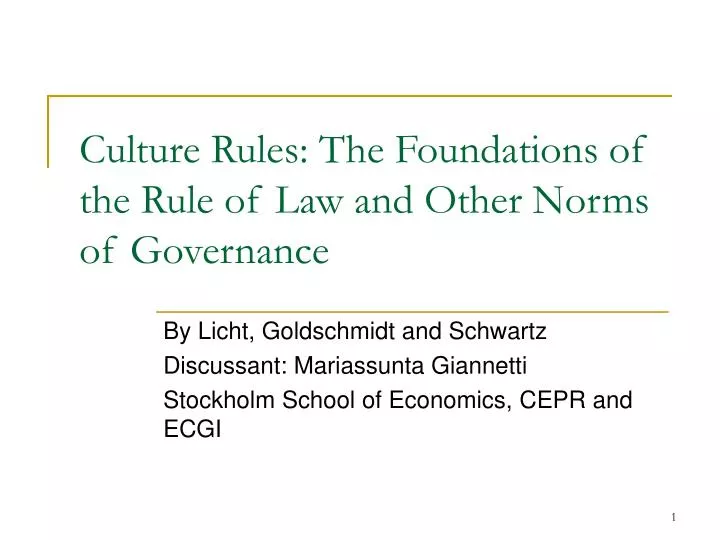 culture rules the foundations of the rule of law and other norms of governance
