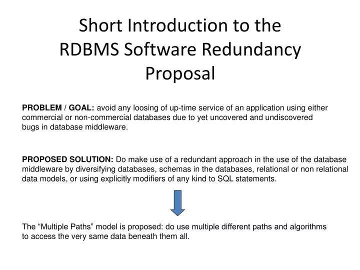 short introduction to the rdbms software redundancy proposal