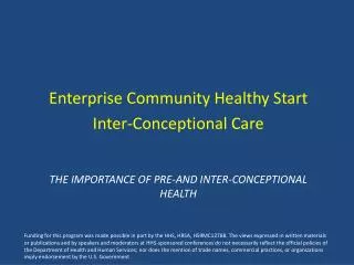The Importance of Pre-And Inter- Conceptional Health