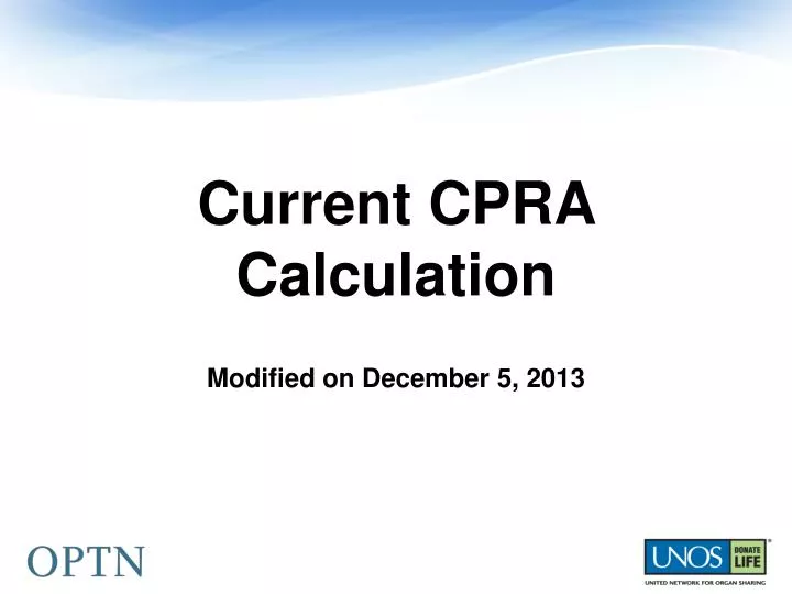 current cpra calculation modified on december 5 2013