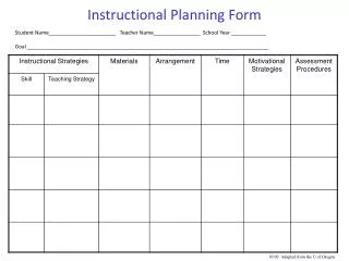 Instructional Planning Form