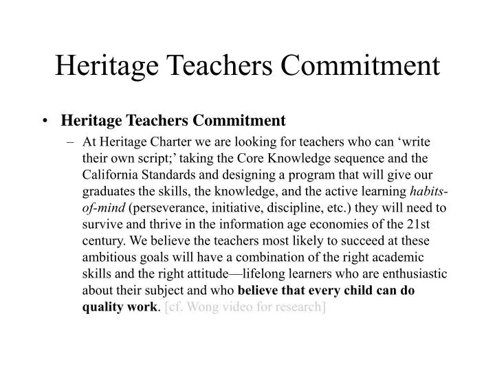 heritage teachers commitment