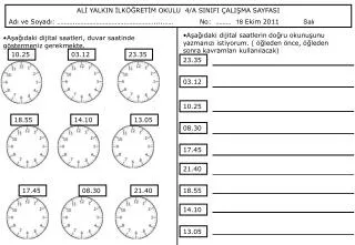 ALİ YALKIN İLKÖĞRETİM OKULU 4/A SINIFI ÇALIŞMA SAYFASI