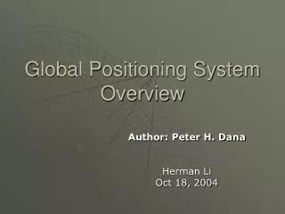 Global Positioning System Overview