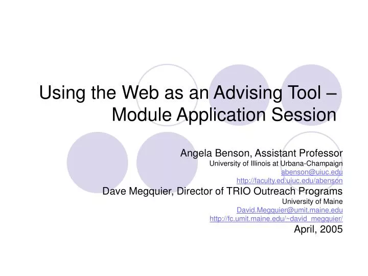 using the web as an advising tool module application session