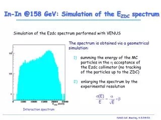 In-In @158 GeV: Simulation of the E ZDC spectrum