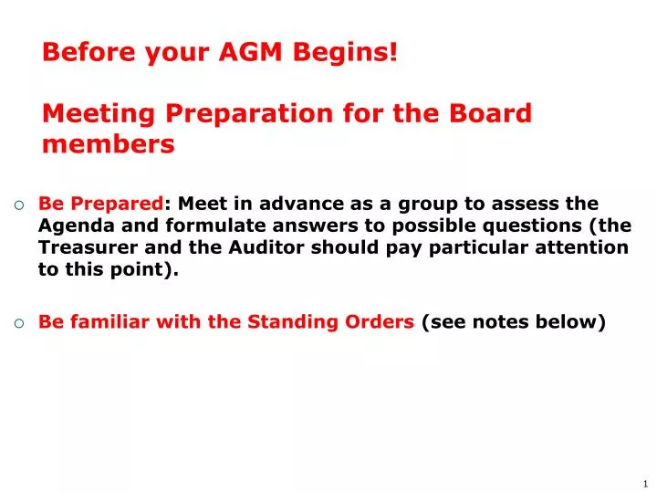 before your agm begins meeting preparation for the board members