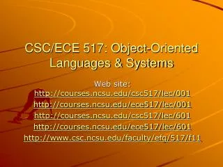 CSC/ECE 517: Object-Oriented Languages &amp; Systems