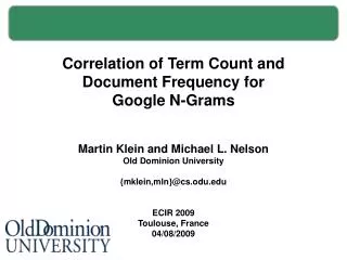 Correlation of Term Count and Document Frequency for Google N-Grams