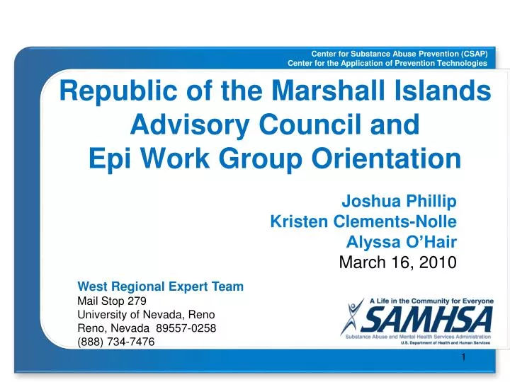 republic of the marshall islands advisory council and epi work group orientation