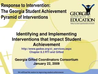 Response to Intervention: The Georgia Student Achievement Pyramid of Interventions