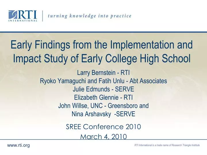 early findings from the implementation and impact study of early college high school