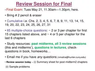 Review Session for Final