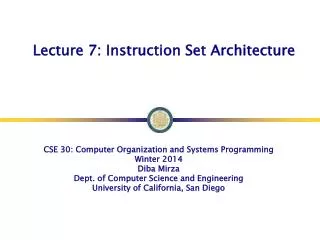 lecture 7 instruction set architecture