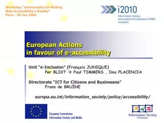 European Actions in favour of e-accessibility