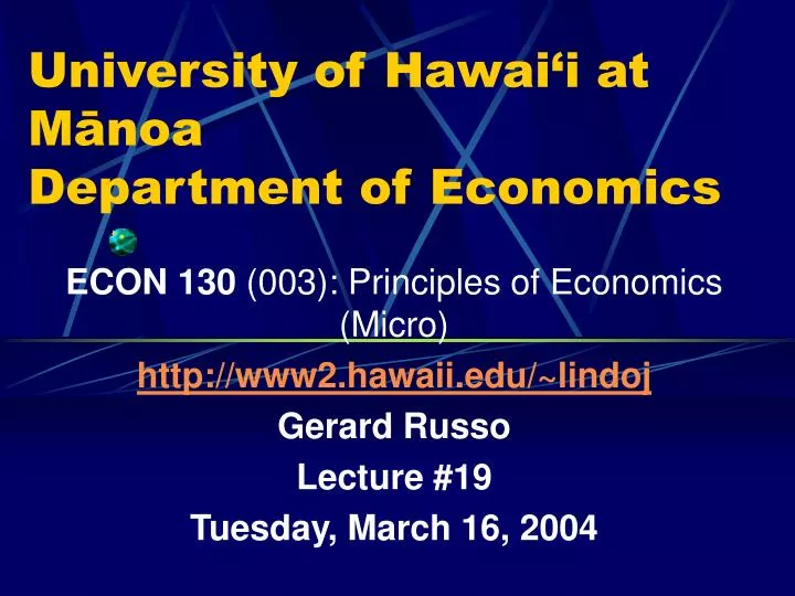 university of hawai i at m noa department of economics