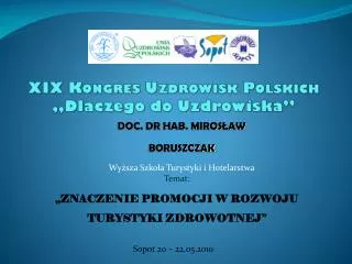 xix kongres uzdrowisk polskich dlaczego do uzdrowiska