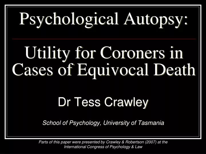 psychological autopsy utility for coroners in cases of equivocal death