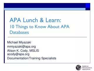 APA Lunch &amp; Learn: 10 Things to Know About APA Databases
