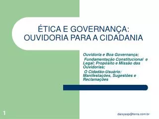 tica e governan a ouvidoria para a cidadania