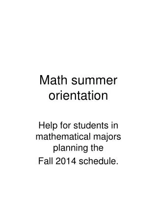 Math summer orientation