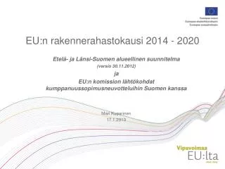 eu n rakennerahastokausi 2014 2020