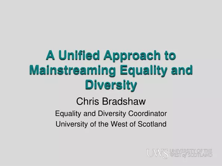 a unified approach to mainstreaming equality and diversity