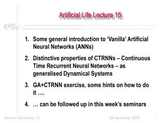 Artificial Life Lecture 15